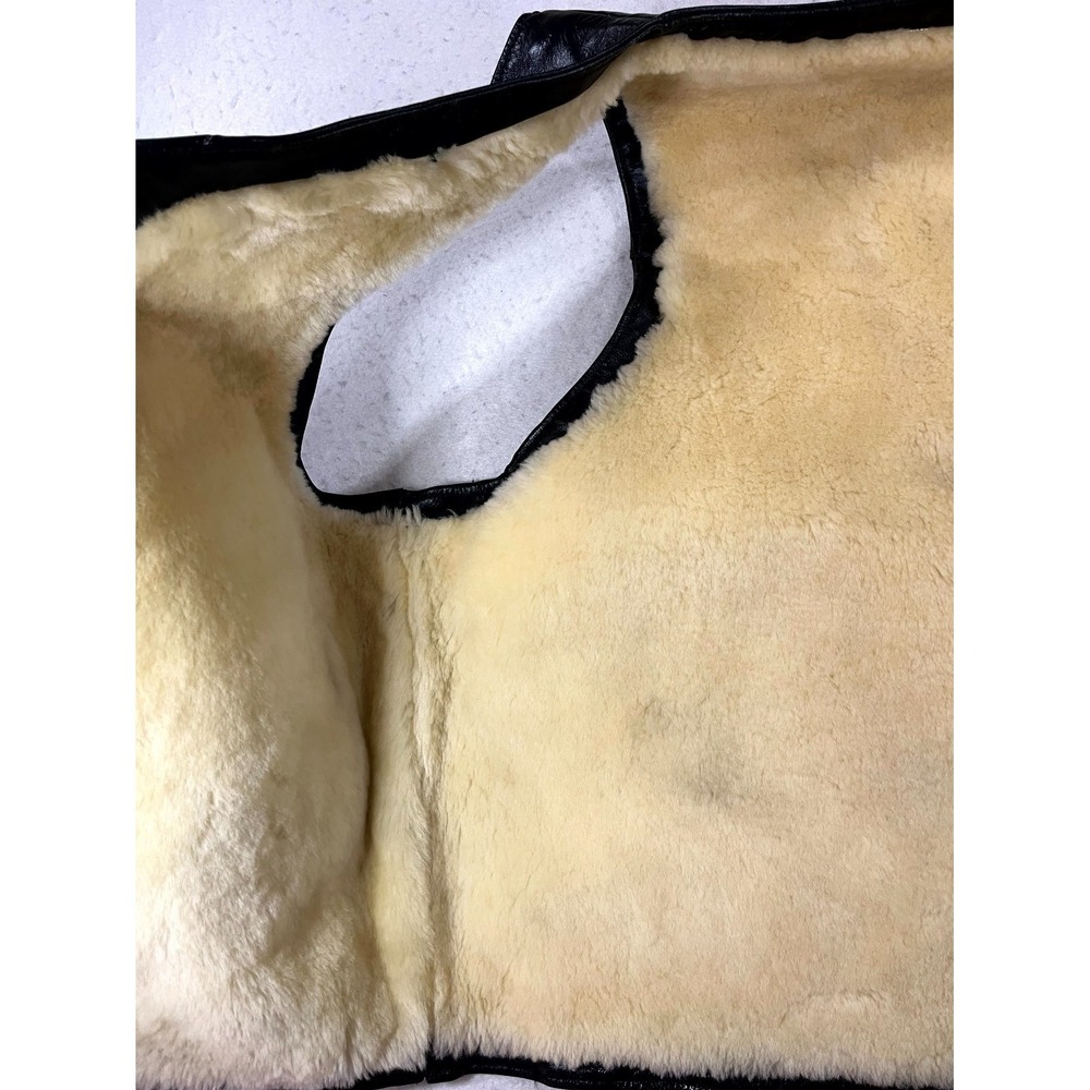 Vintage Y2K Pingguo Sheepskin Shearling Leather Vest Women XL Black Button Front - Picture 8 of 14